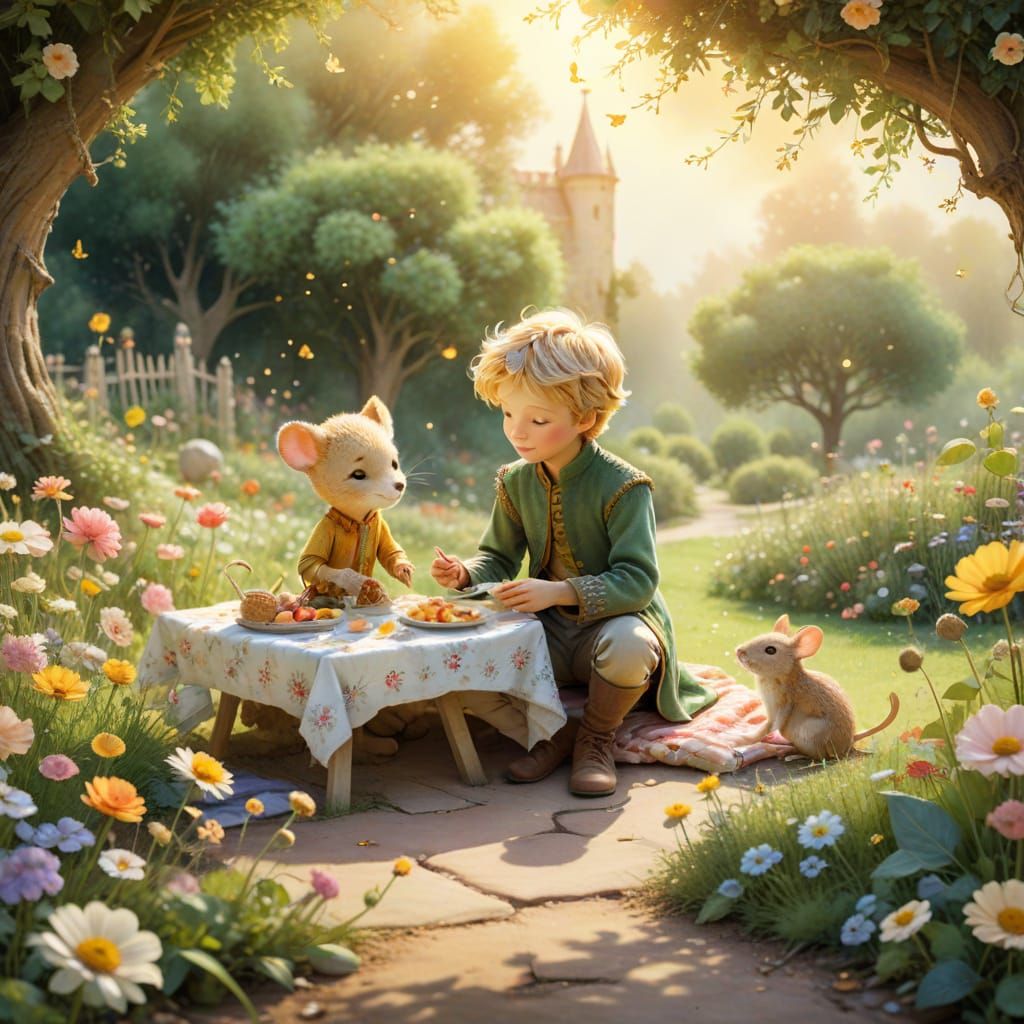 Little Prince and Mouse Picnic in Garden