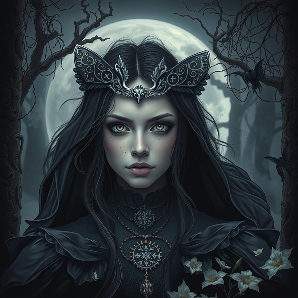 Ethereal Moth Witch in Gothic Setting