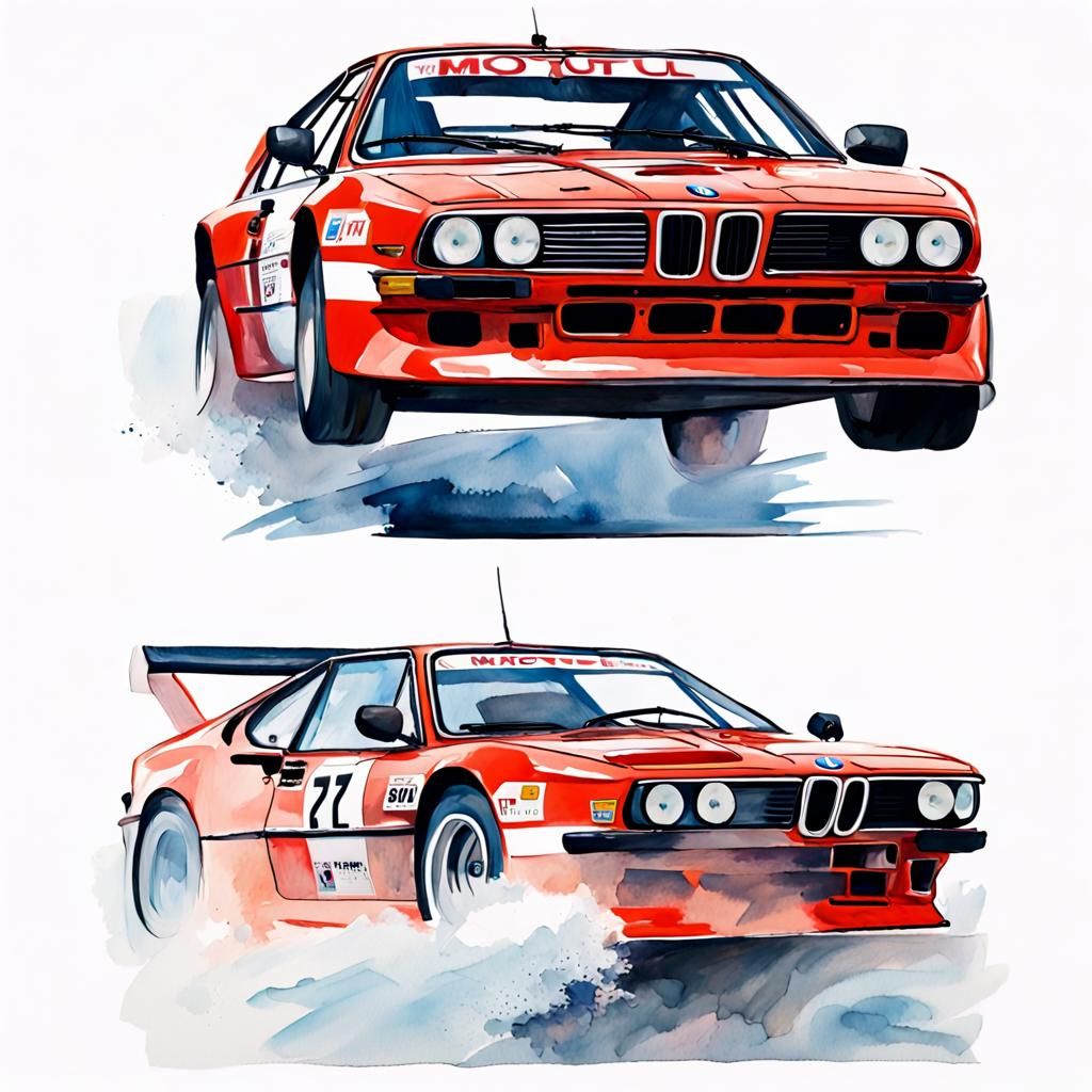 BMW M1 Race Car in Gouache Watercolor Style