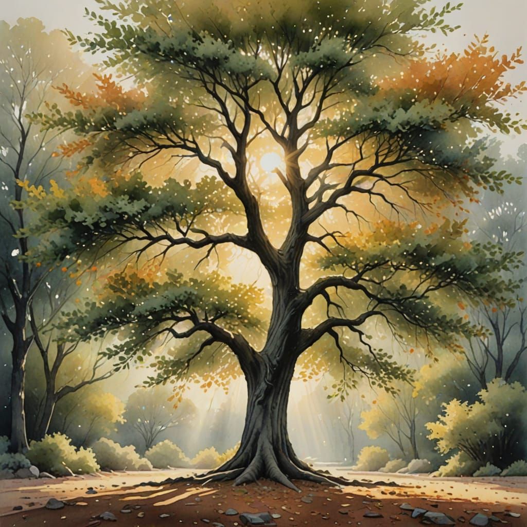 Watercolor Tree of Pencils and Graphite