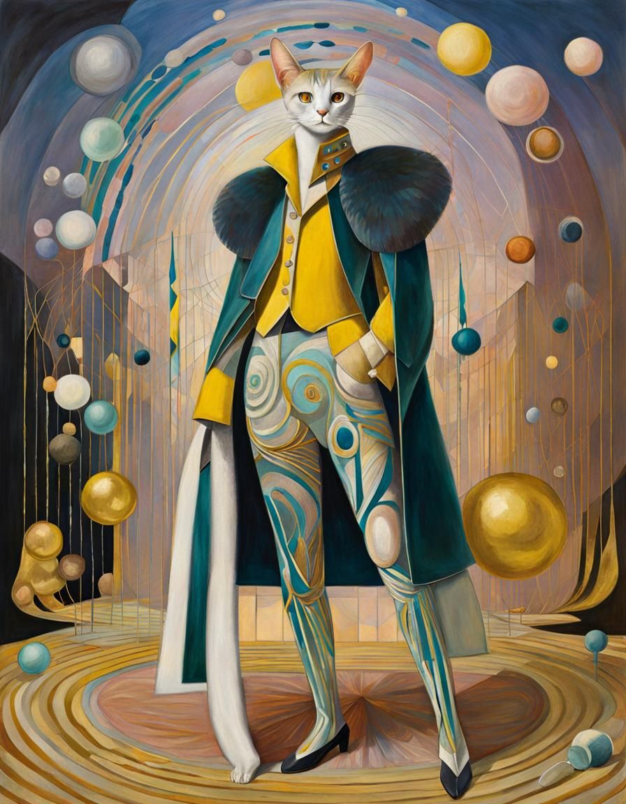 Abstract Cat Supermodel in Gold and Teal