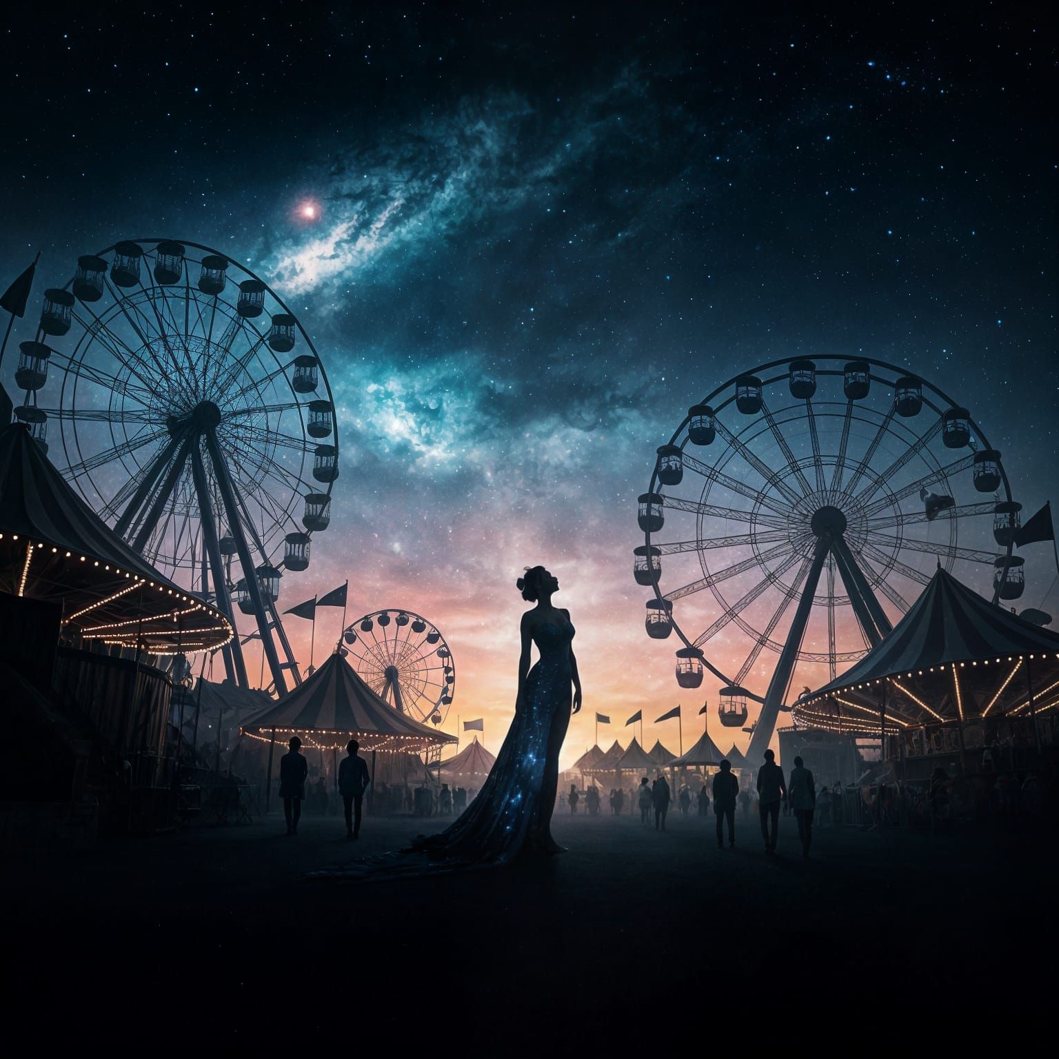 Fantastical Carnival at Twilight with Nebulae Sky