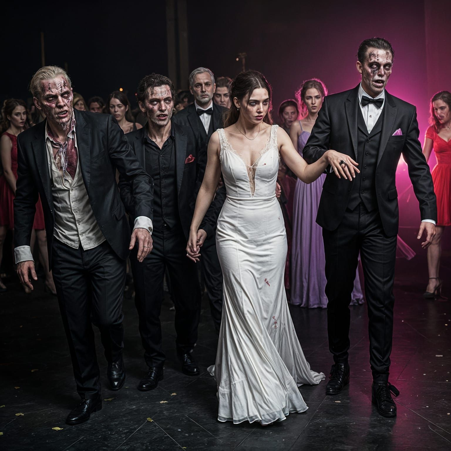Undead Zombies Dancing at Vibrant Prom