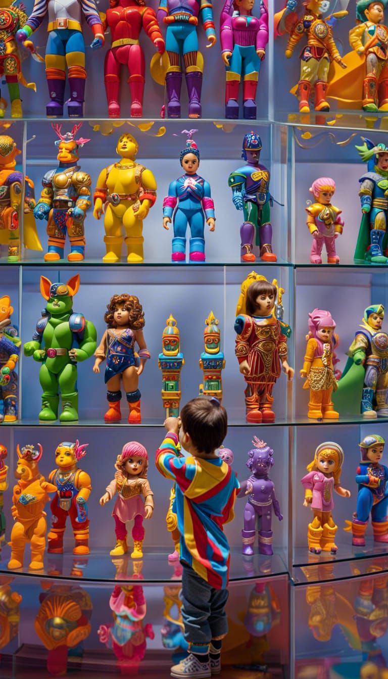 Toddler Views Action Figures in Lisa Frank Style