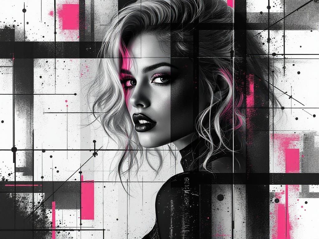 Midnight Pin-Up Goddess in Cyberpunk Grid