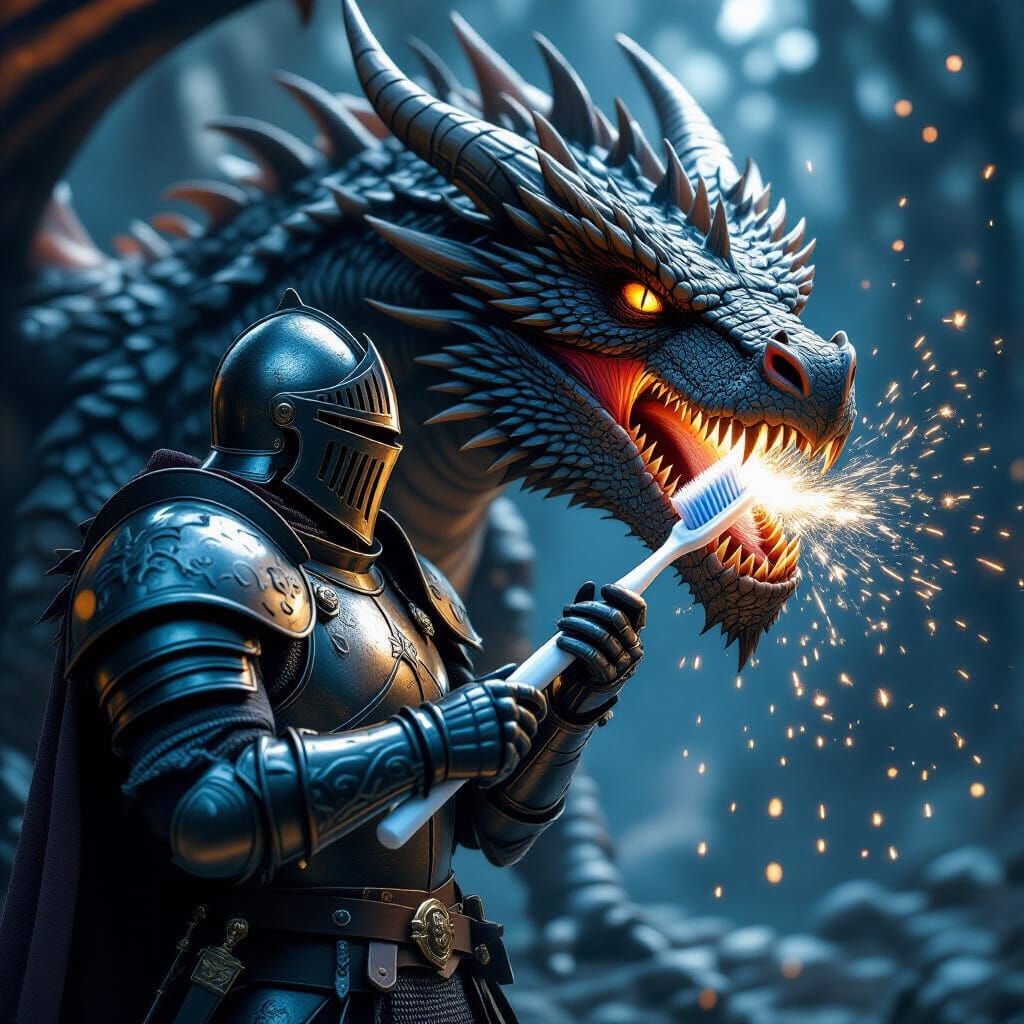 a man is holding a giant toothbrush in his hands. The man is...