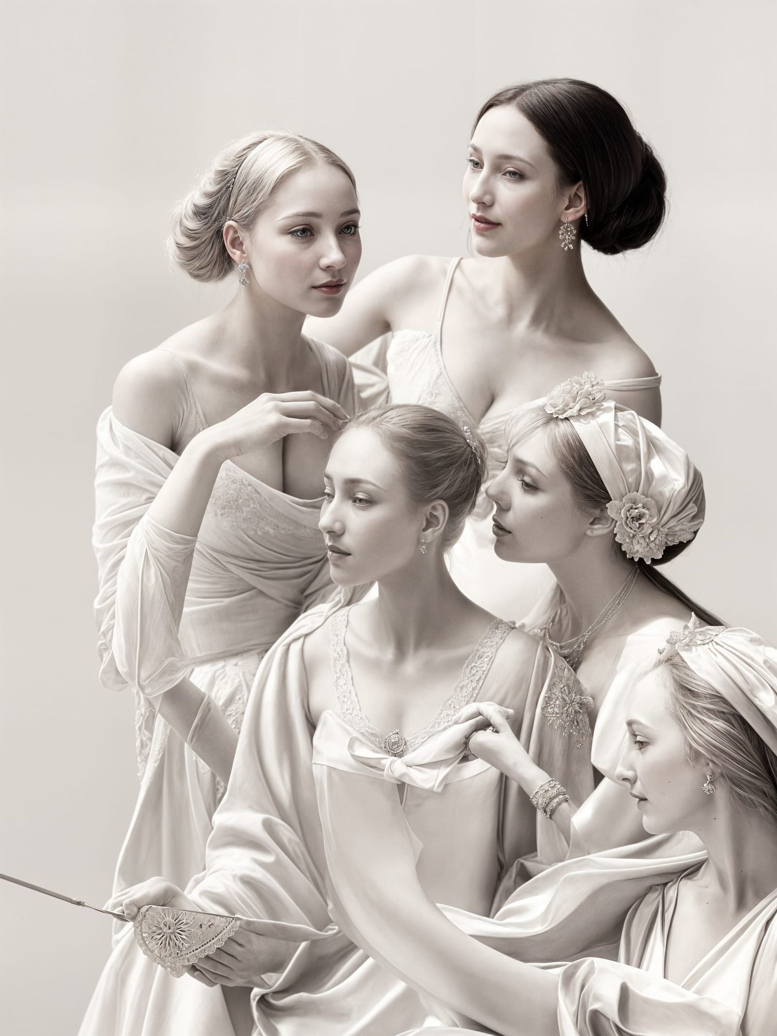 Renaissance Women at Coffee, Opulent Painting