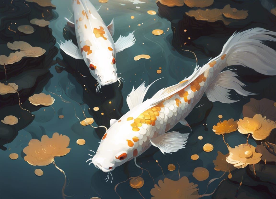 Mesmerizing White Koi in Ethereal Digital Painting