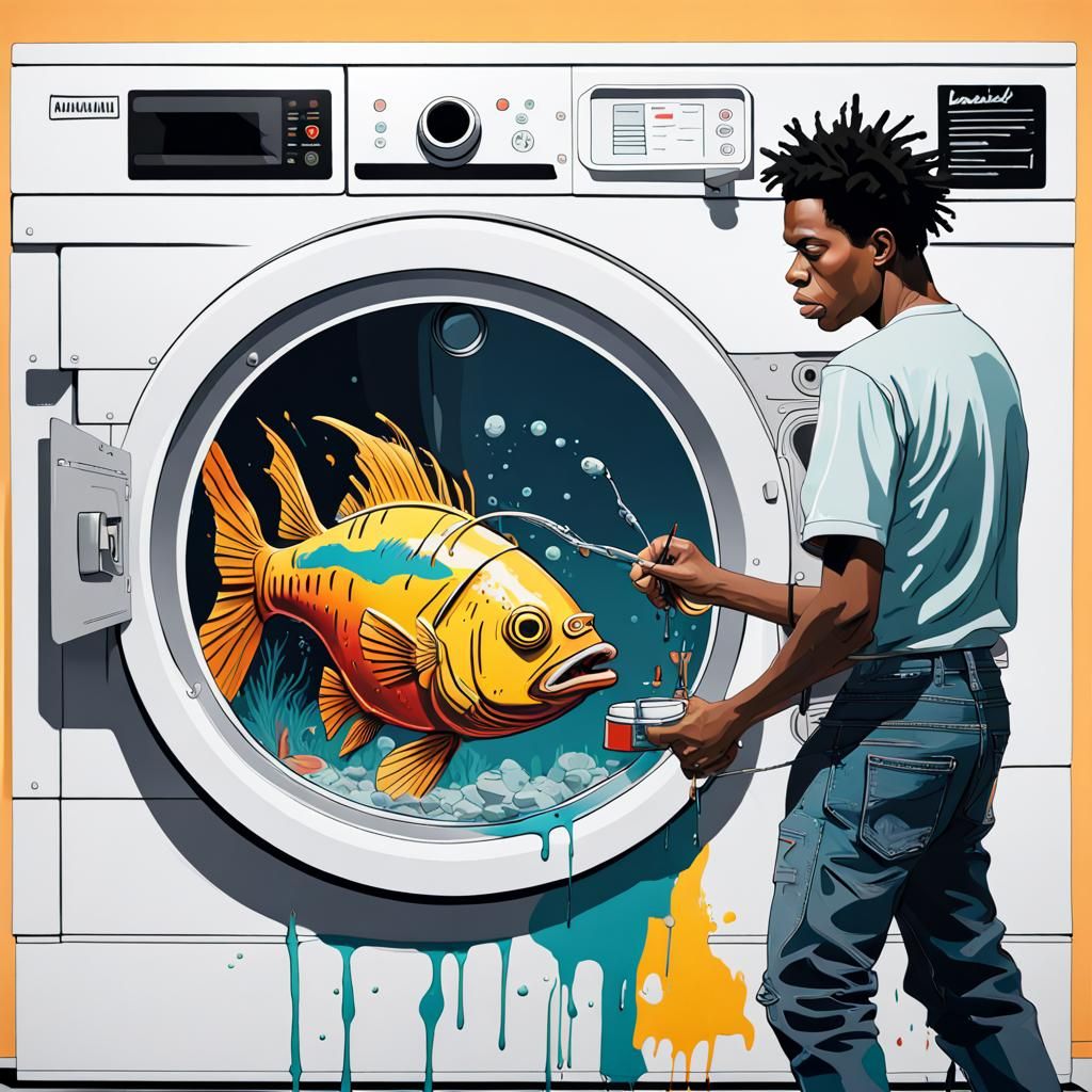 Fish Tank in Washing Machine: Basquiat-Style Splash Art