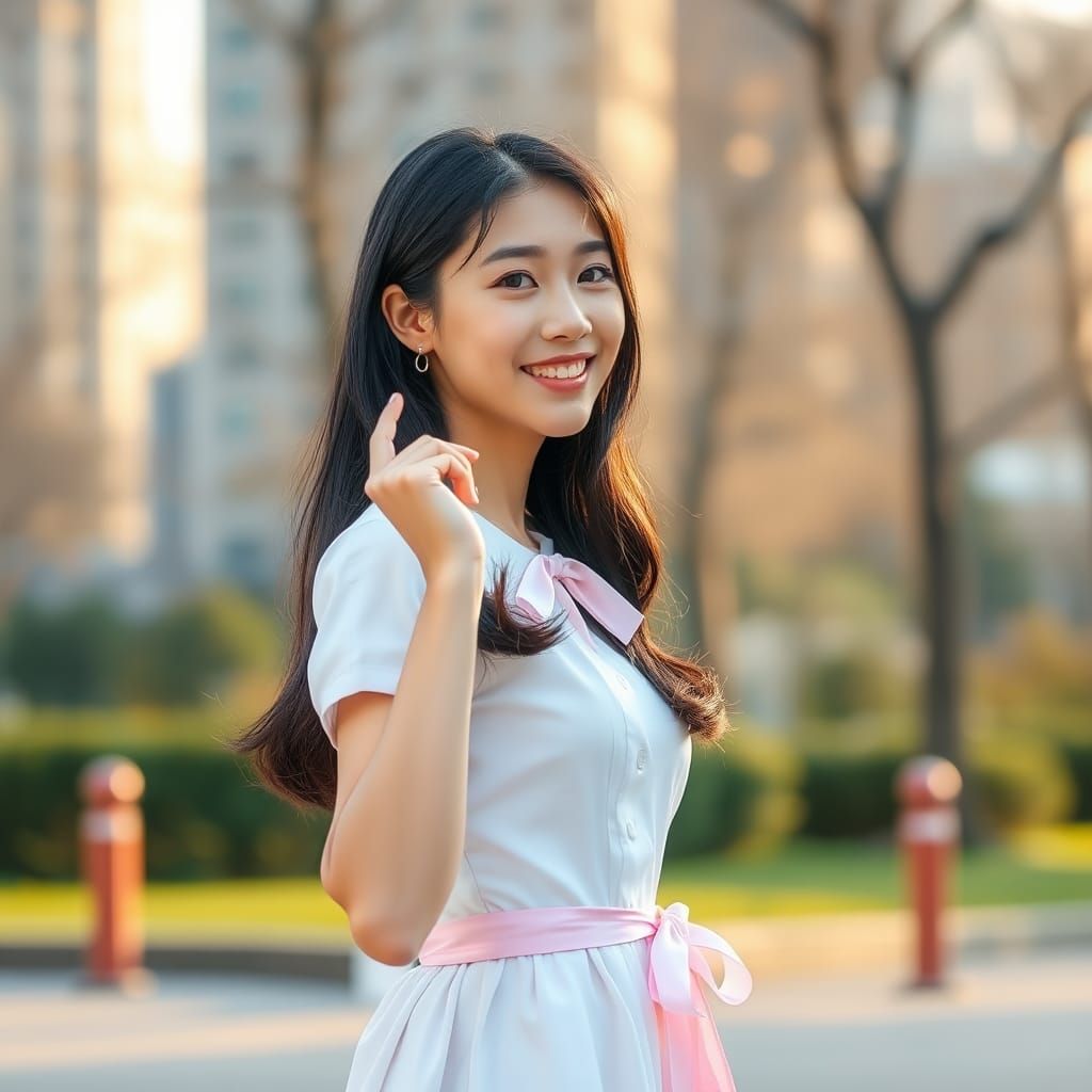 Korean Girl in White Dress: Fashion Photography