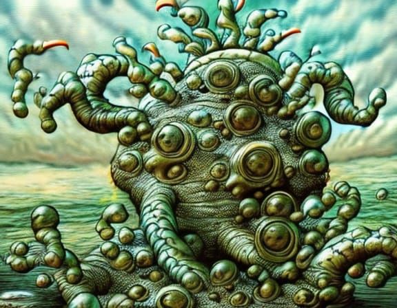 Water Pollution Monster in Cartoon Style