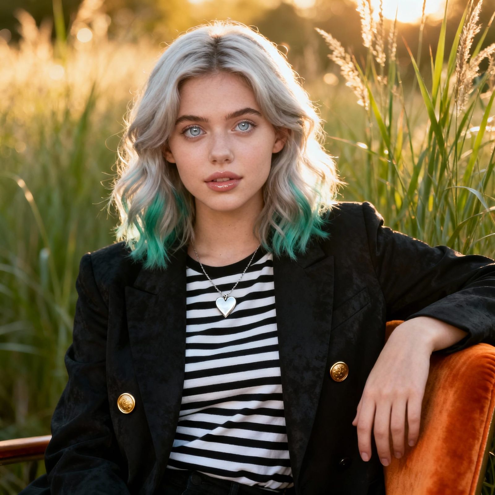 Young Woman with Teal Streaks and Silver Eyes