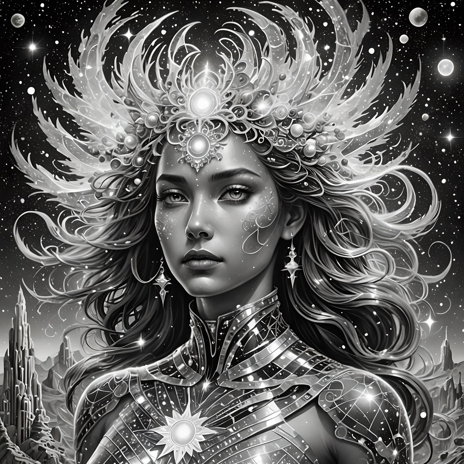 Monochrome Cosmic Astral Holographic Illustration