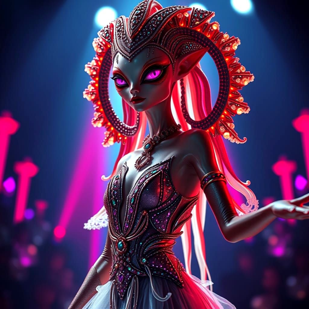 Beautiful Alien on Galactic Stage in Digital Art