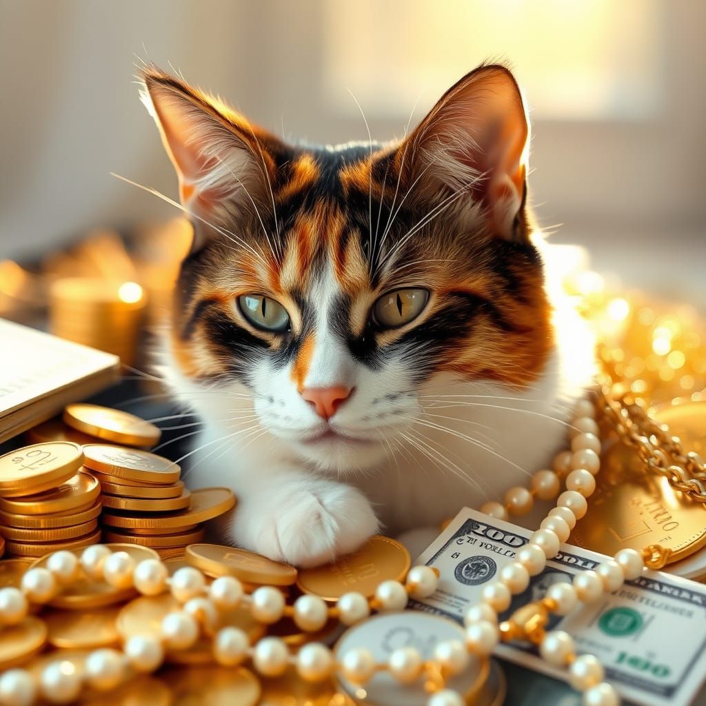 Luxurious Calico Cat in a Golden Haven