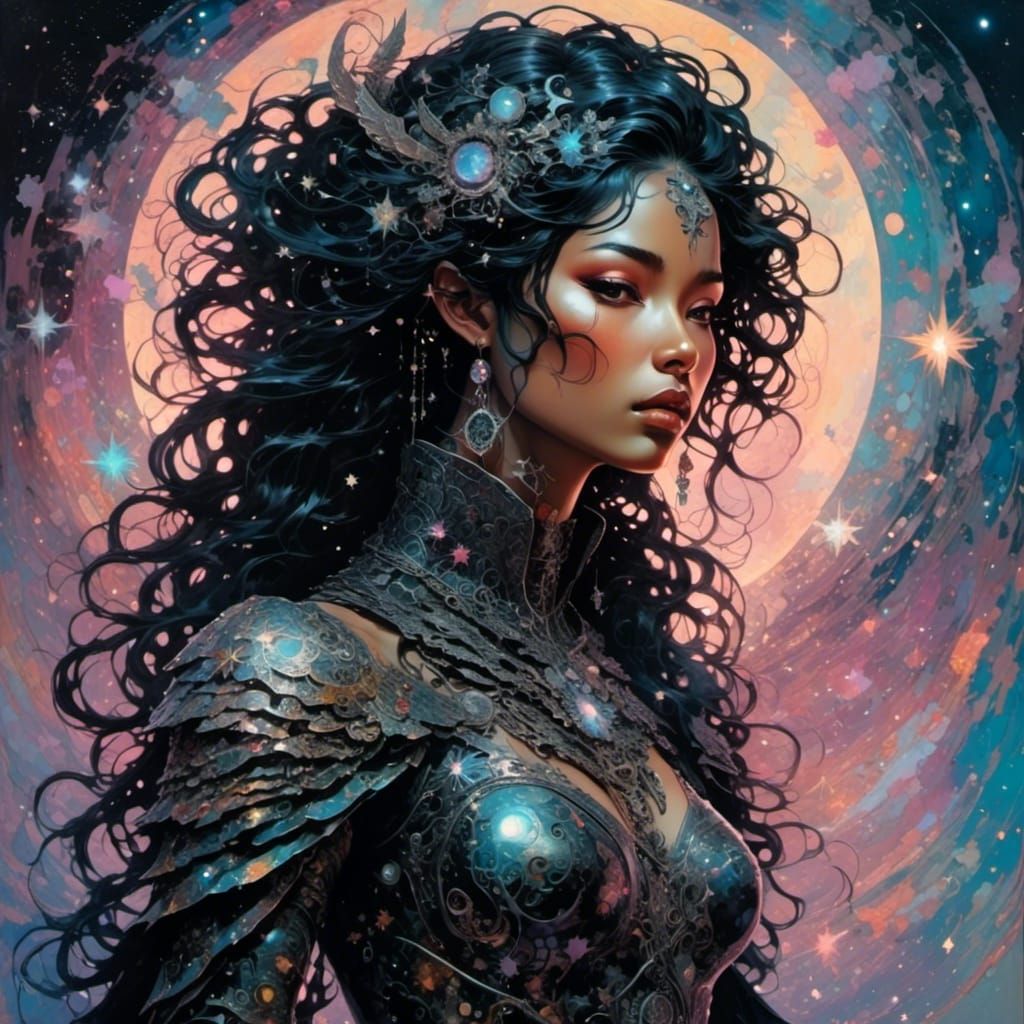 Cyborg Warrior Among Pastel Stars: A Digital Painting