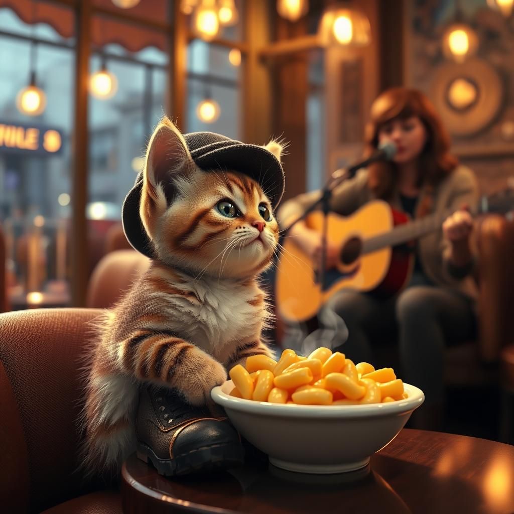 Macro Kitty's Restaurant Serenade: Photorealistic Digital Ar...