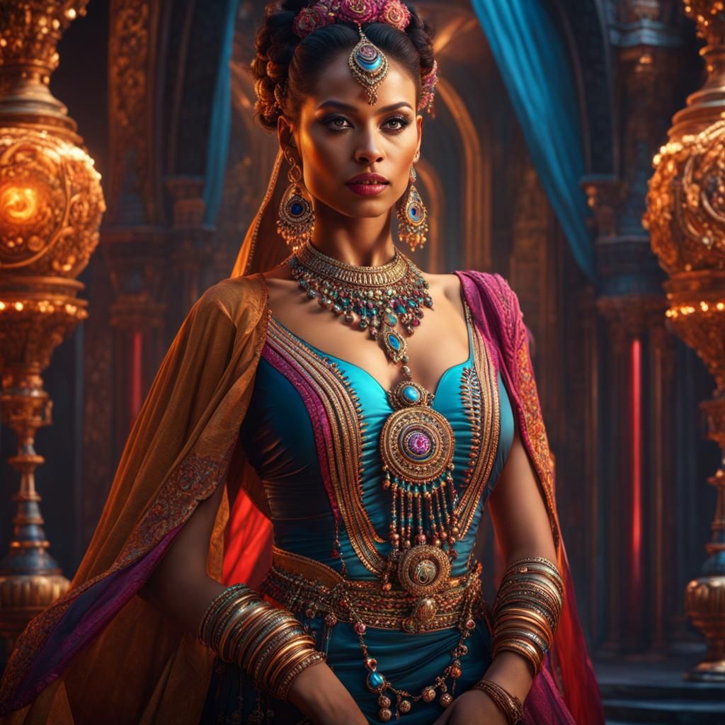 Beautiful Woman in Tantric Dress: Hyperrealistic Portrait