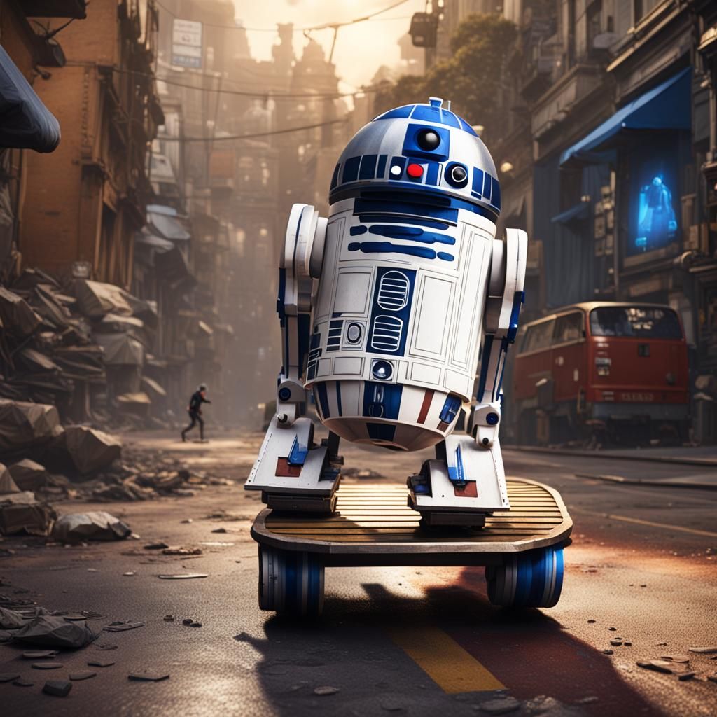 R2-D2 Kickflip: Detailed Matte Painting in 8k