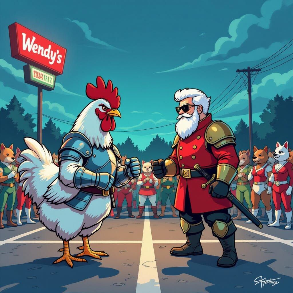 Chicken vs Colonel Sanders in Comic Book Style Showdown
