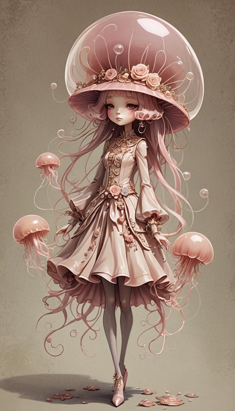 Adorable Jellyfish Princess in Elaborate Formal Wear