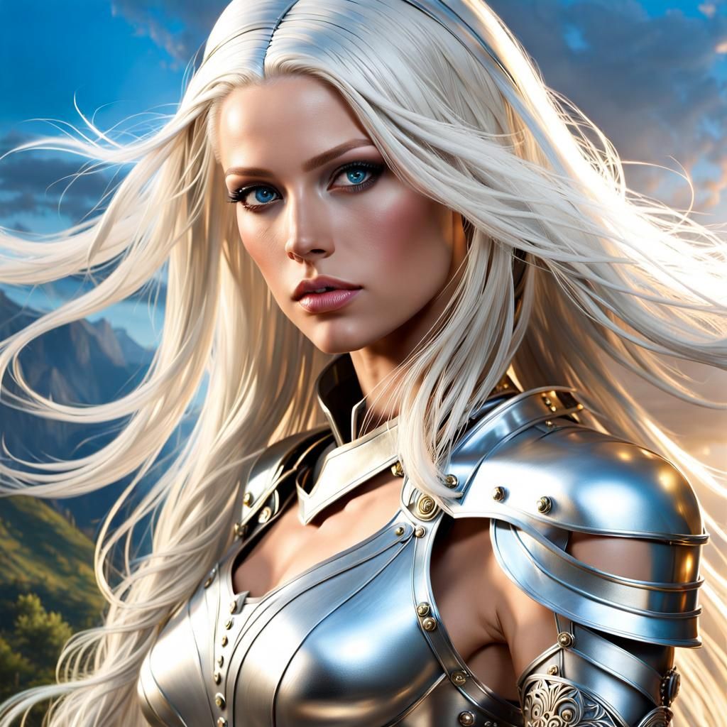 Beautiful Nordic Woman in White Armor