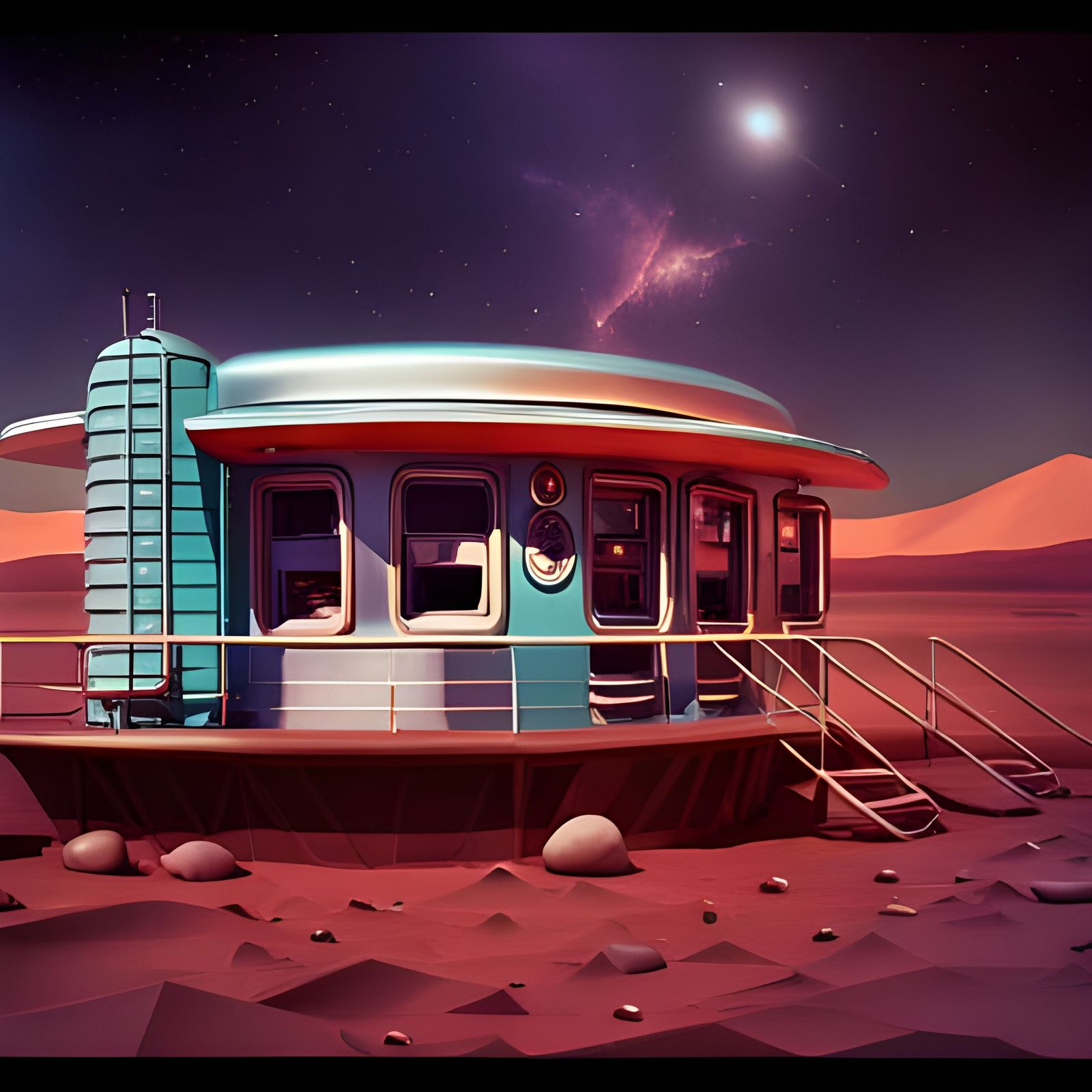 Vintage American Diner on Mars in Synthwave Style