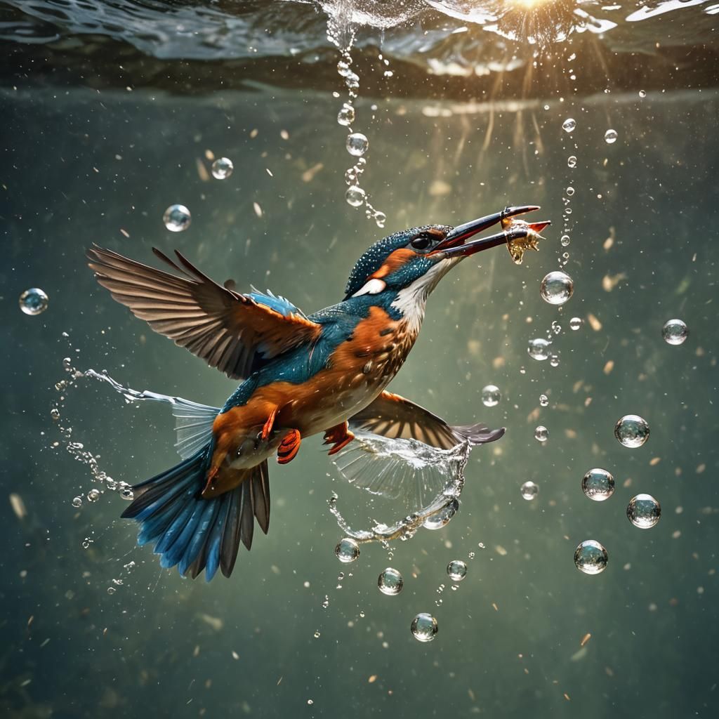Kingfisher Underwater Catch: A Digital Matte Painting