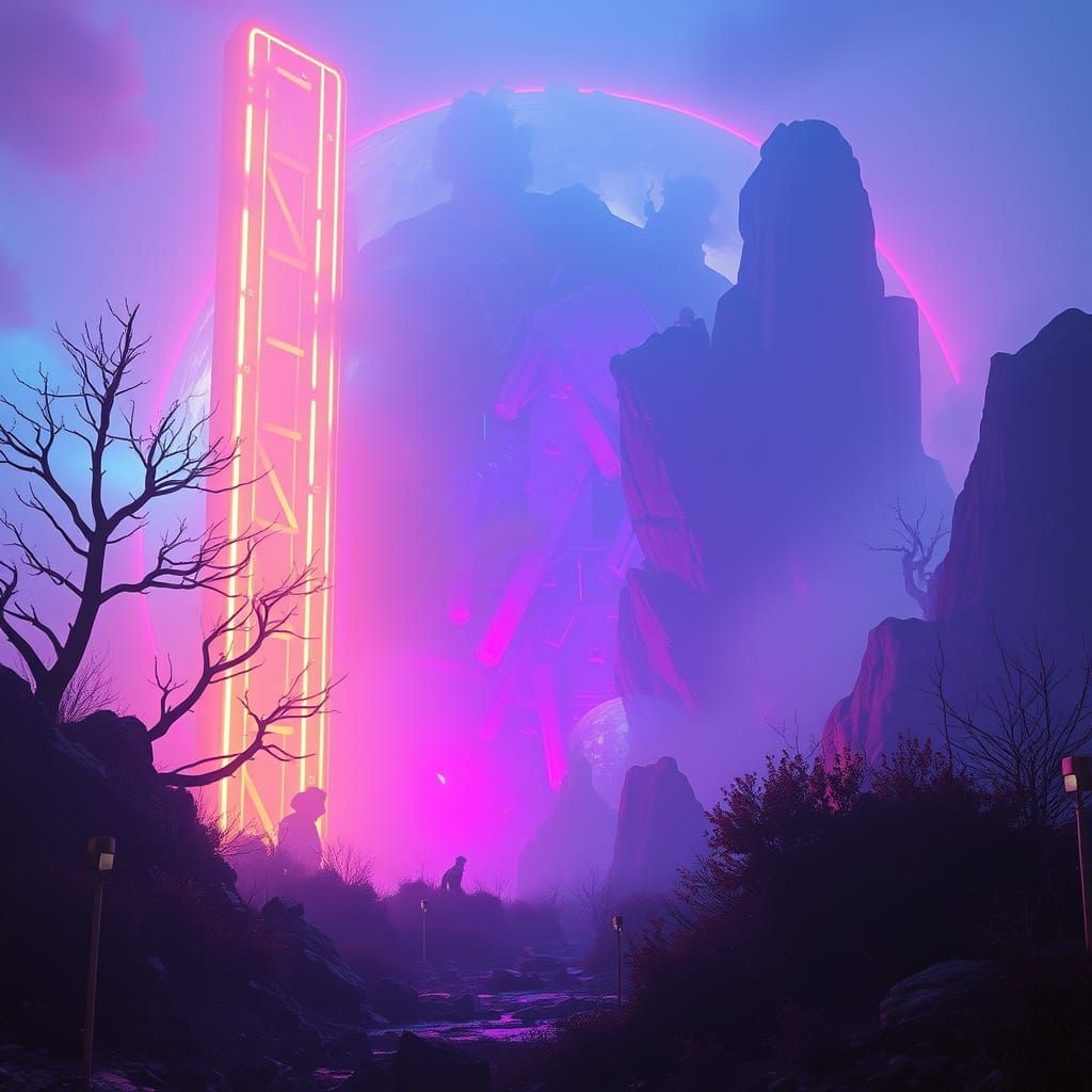 Surreal Dreamscape in Neon: A Sci-Fi Fantasy