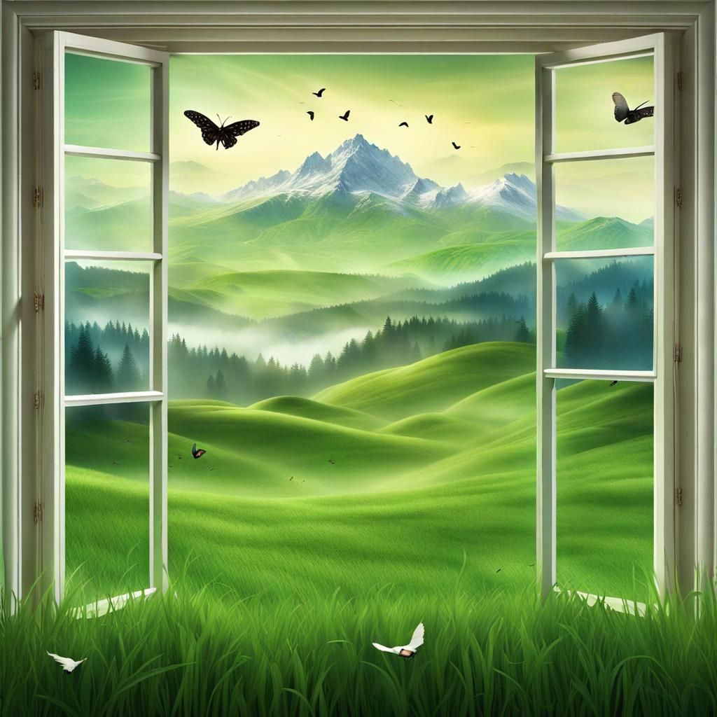 Ethereal Meadow: Window to Misty Mountains
