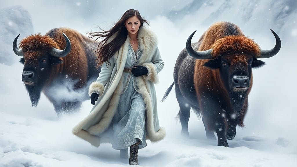 Elegant Warrior Embracing Snowy Wilderness