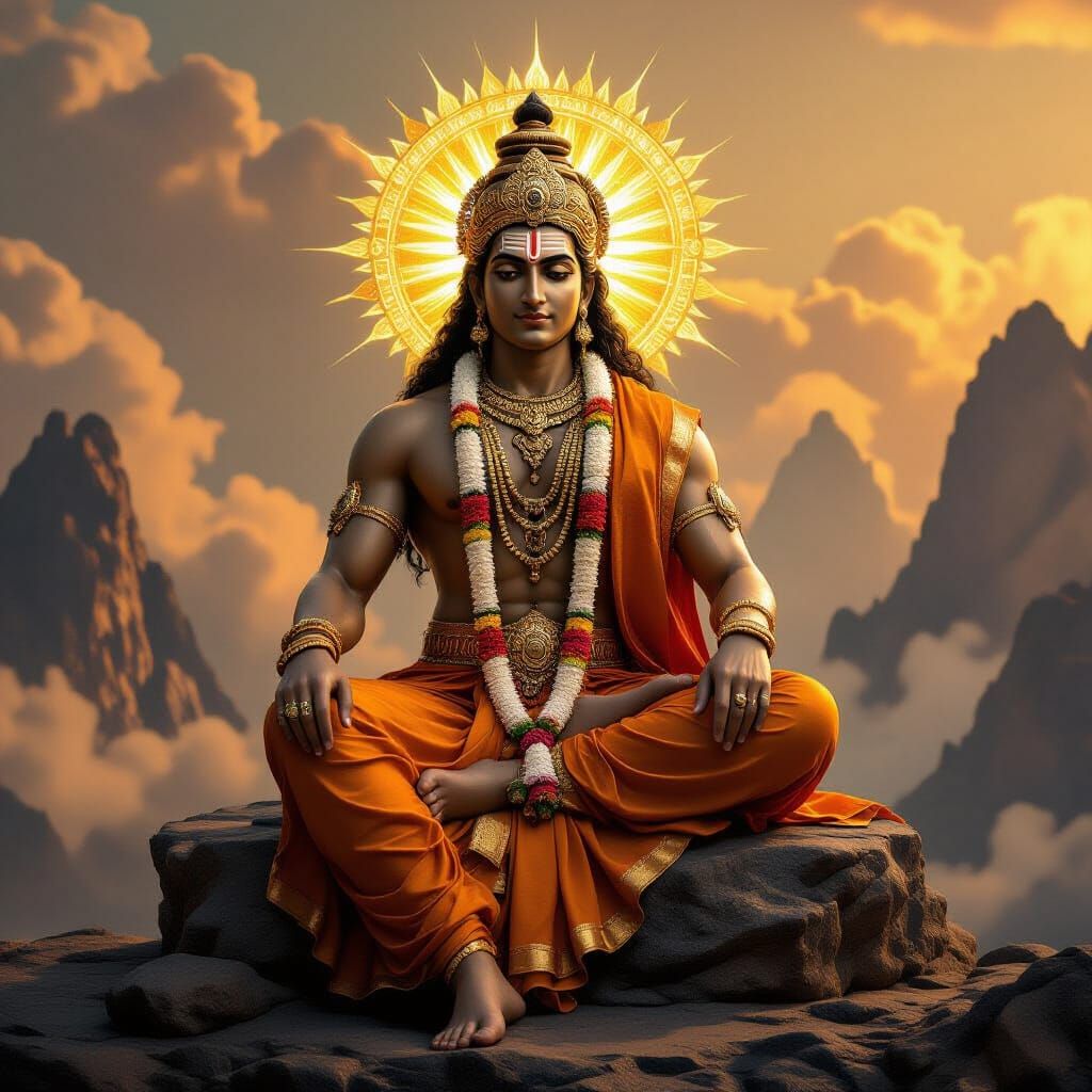 Hindu Deity in Saffron Robes with Golden Halo