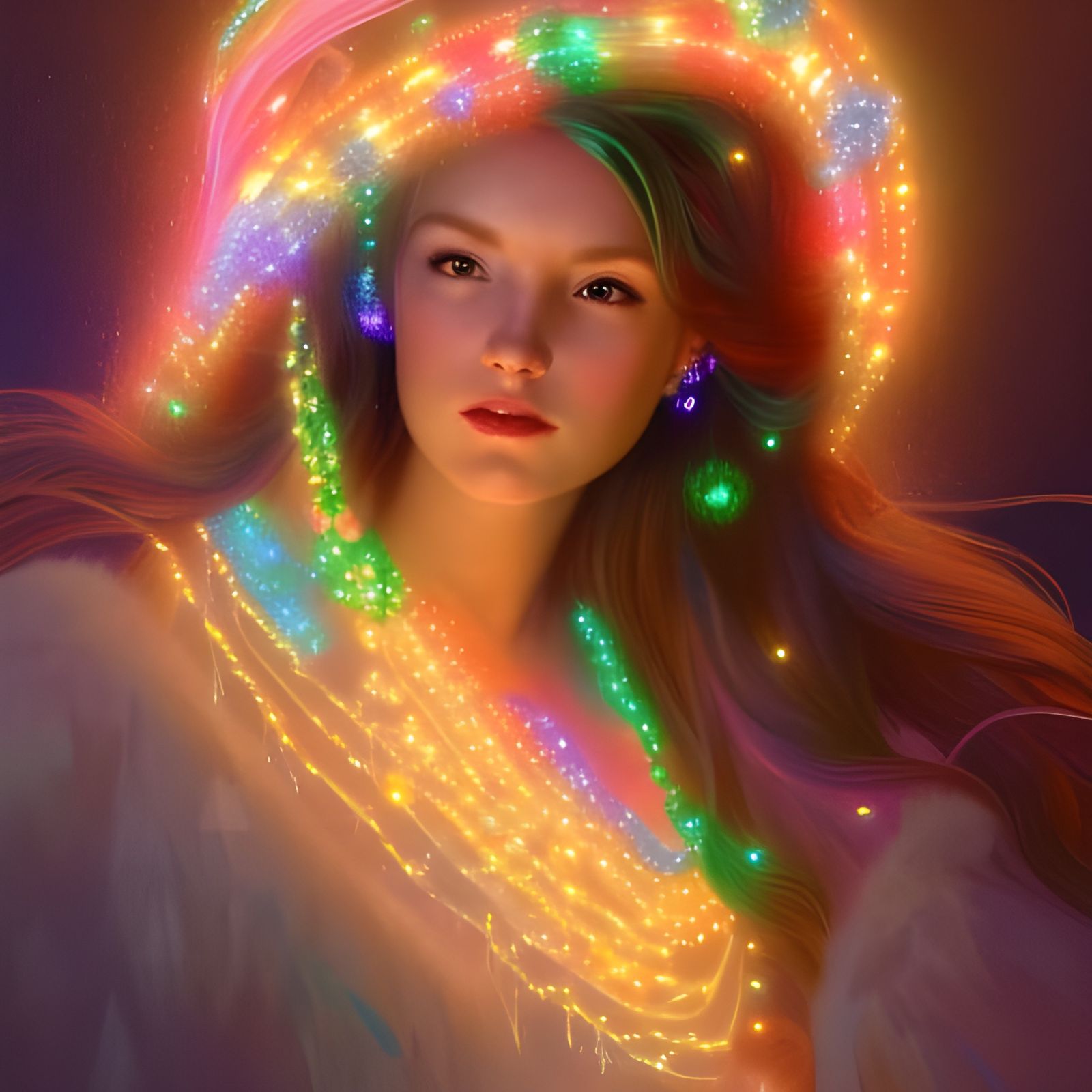 Goddess Portrait with Magical Christmas Lights