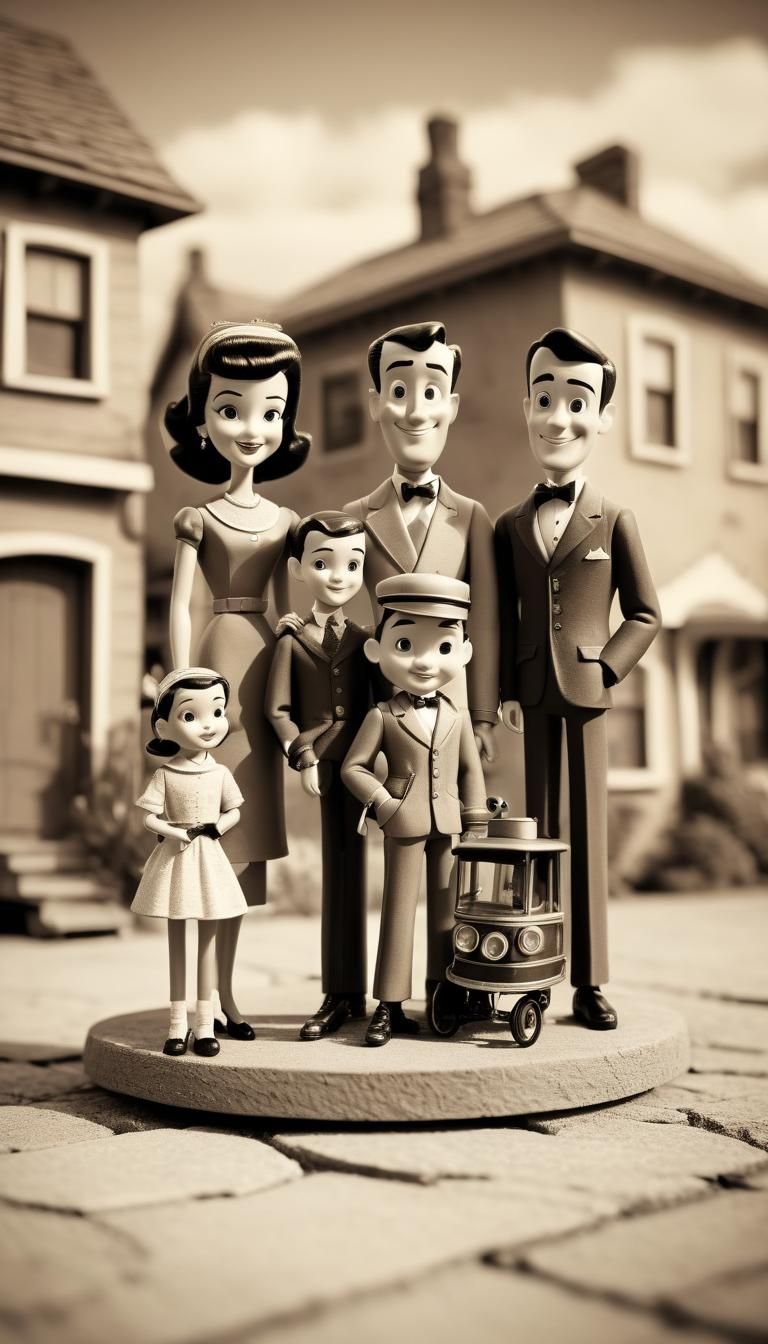 Vintage Sepia Family Portrait in Cartoon Style
