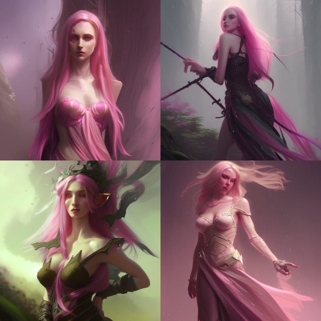 Pink Elf in Dark Fantasy Style