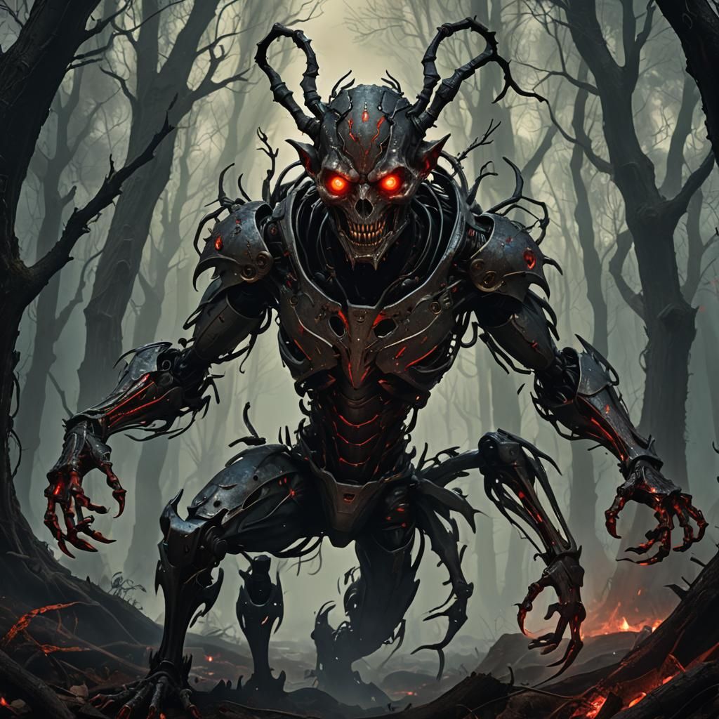 Robotic Nightcrawler Horror in Gustave Doré Style