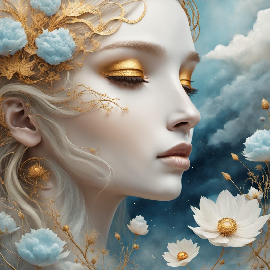 Ethereal Alabaster Face in Surreal Landscape