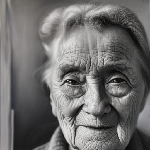 Monochromatic Portrait of an Elderly Person in Graphite