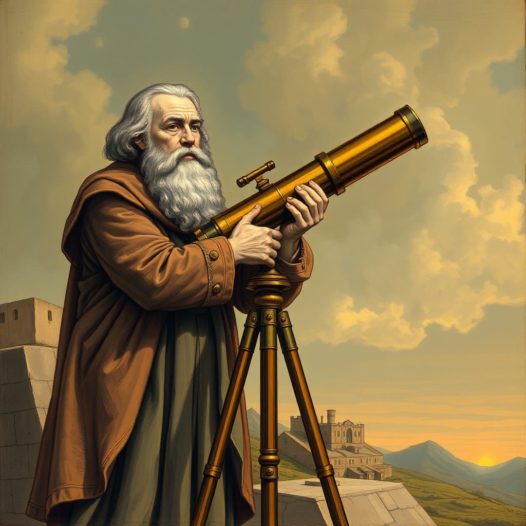Galileo Galilei with Telescope: AI Generated Image