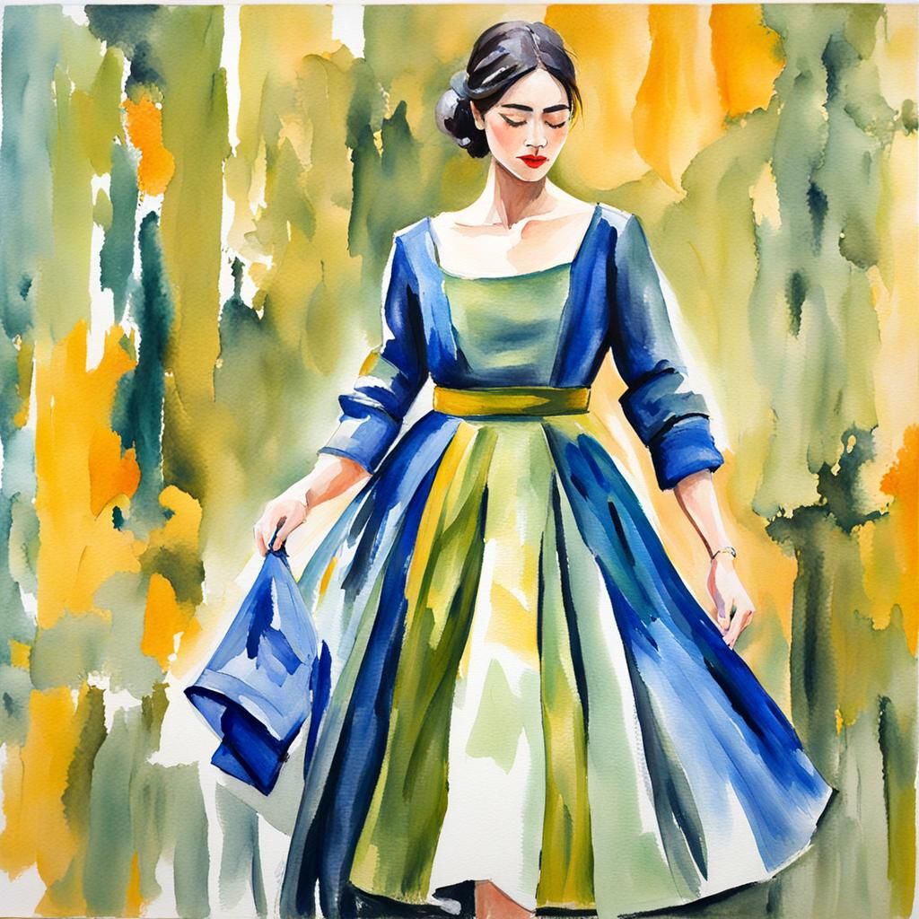 Elegant Beauty in Gouache and Watercolor Style