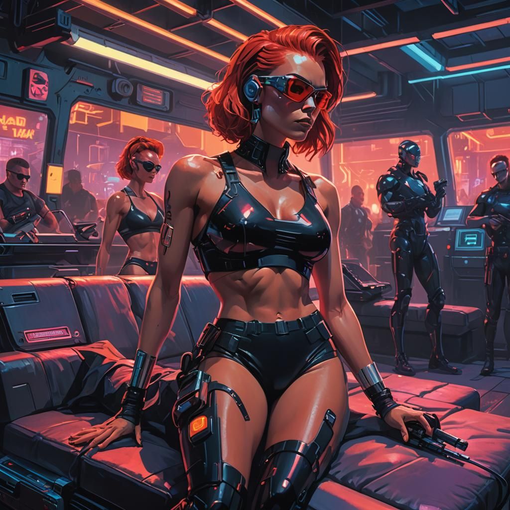 Cyberpunk Woman in Neon Cityscape: Syd Mead Style