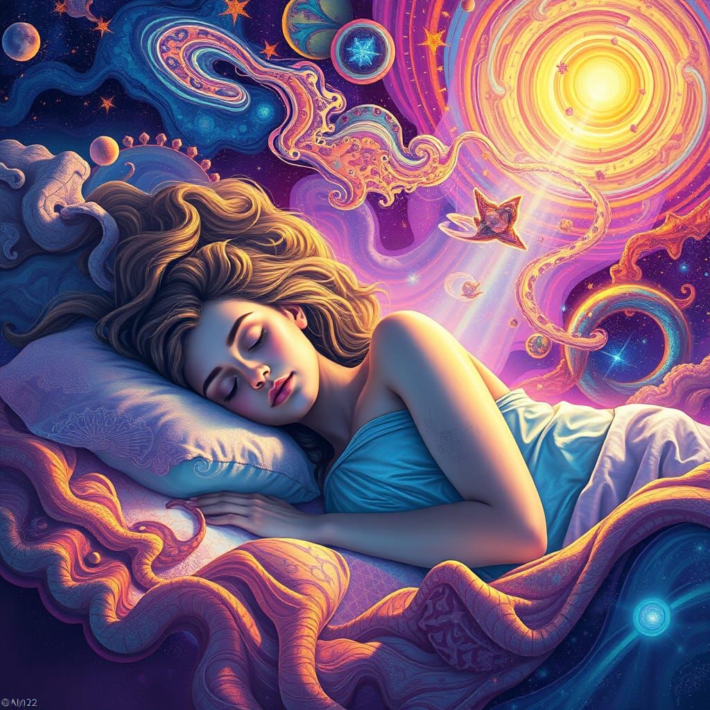 Woman Napping with Astral Projections as Cosmic Illustration