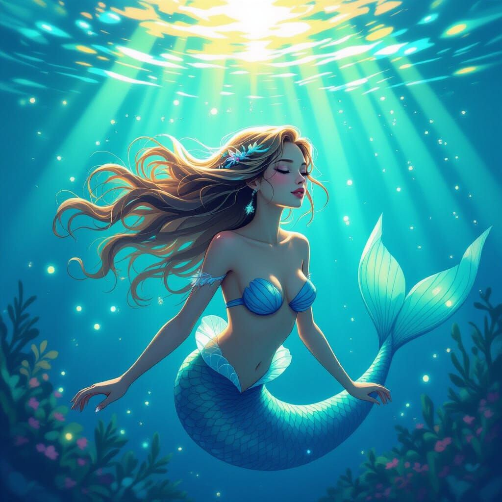 Bioluminescent Mermaid in Ethereal Lighting