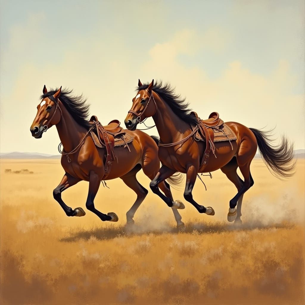Wild Horses Galloping in Impressionistic Style