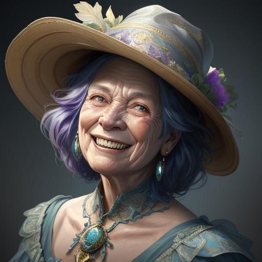 Laughing Woman Portrait in Hyperdetailed Style