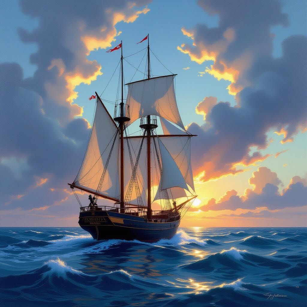 Majestic Vintage Sailing Ship at Golden Hour