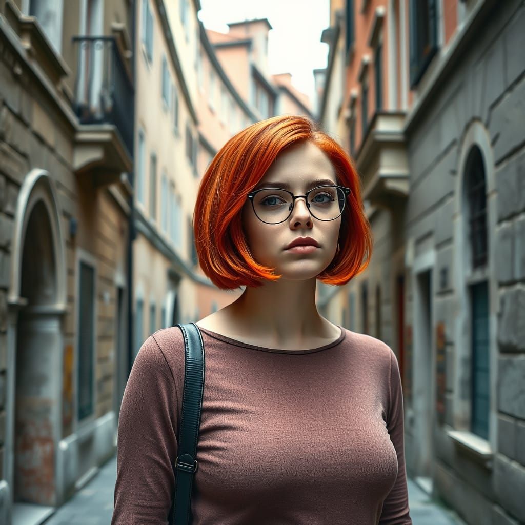 Vibrant Redhead Navigates Venice's Historic Streets in Impre...