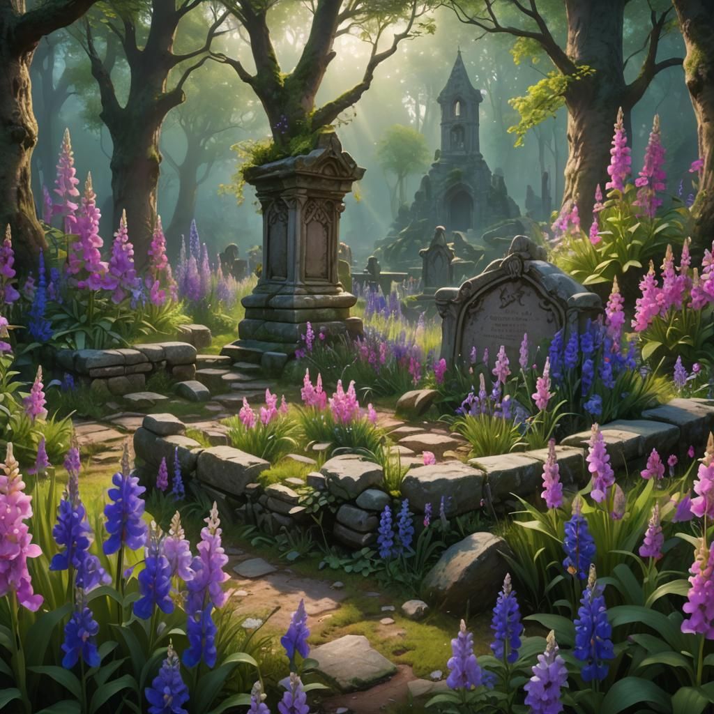 Romantic Stone Graves in Ethereal Woodland Garden