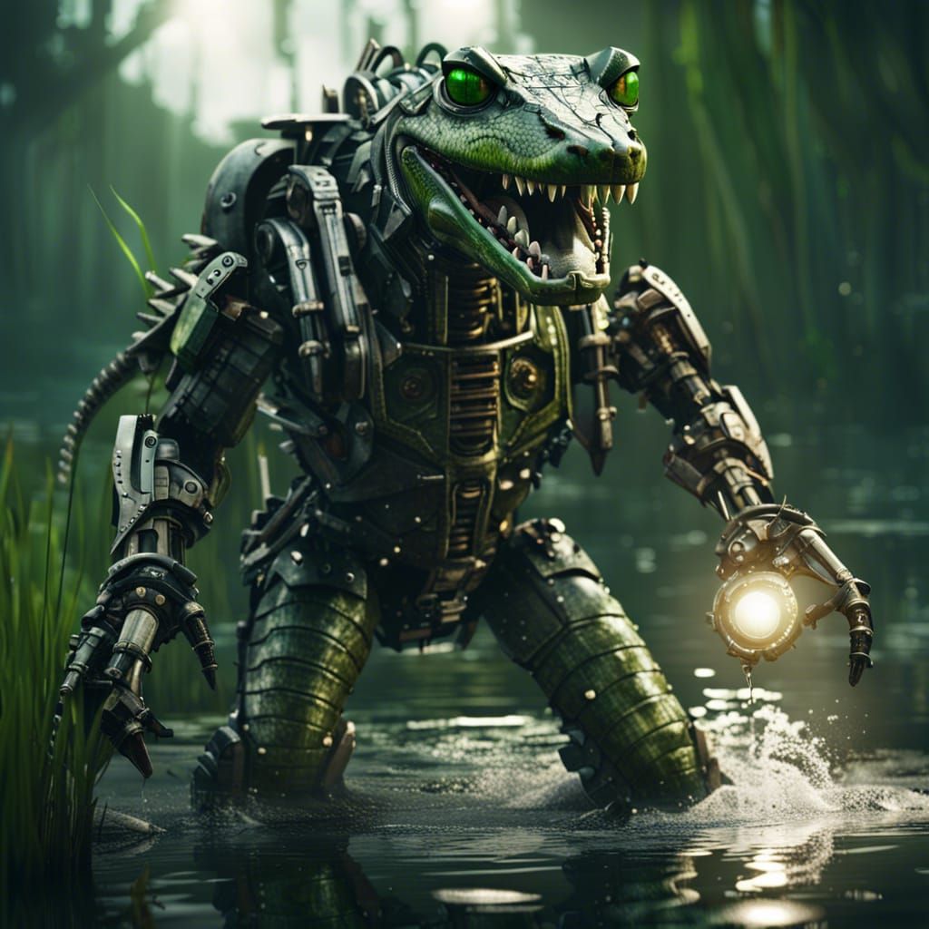 Alligator Mech Terminator Attacks from Swamp in 8K