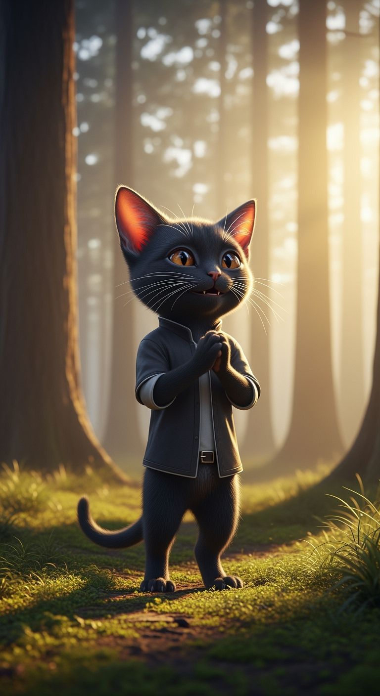 Alien Cat Kitten in Misty Forest